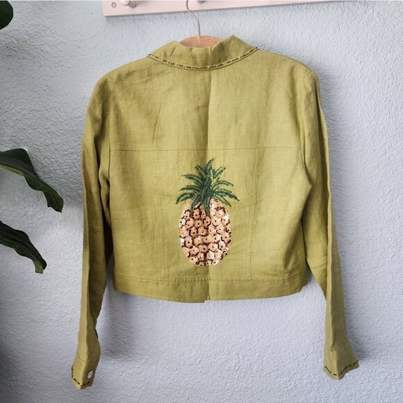 Kelly and Diane 100% linen embellish pineapple Safari Coastal jacket - Picture 4 of 16